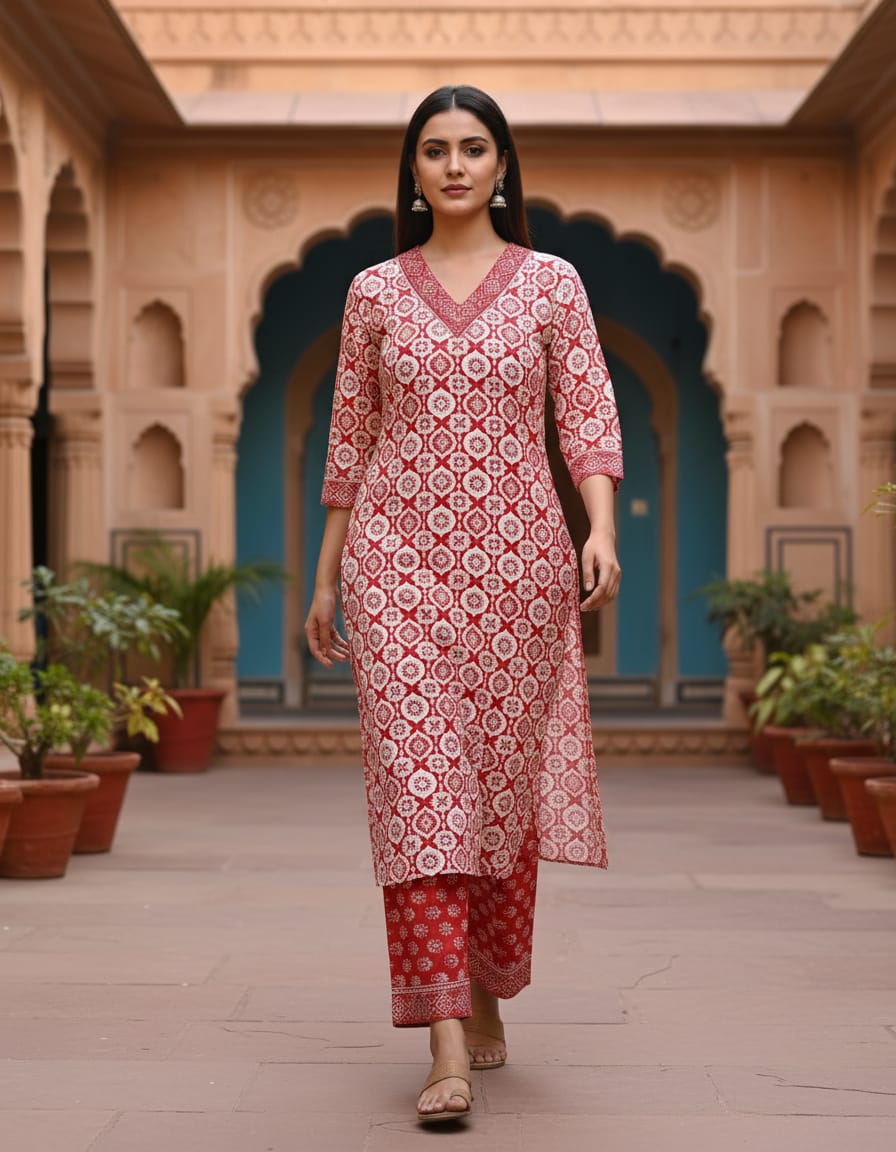 Motif Printed Kurta Set
