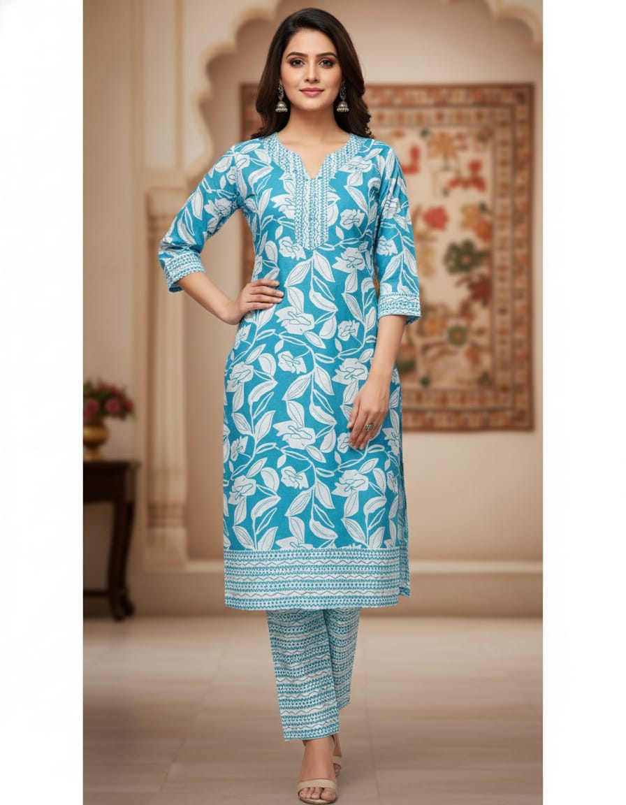 Printed Cotton Kurta Set
