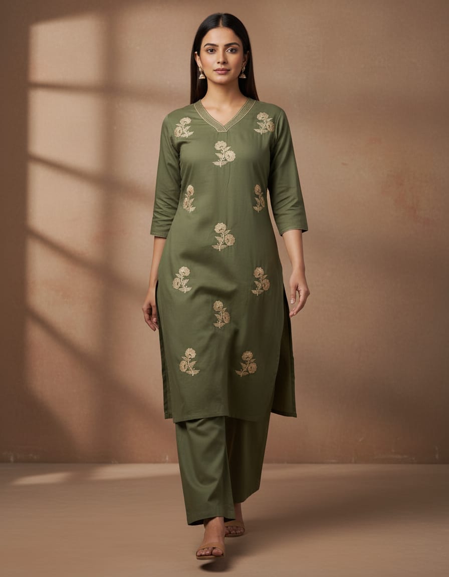 Olive Green Embroidered Co-Ord Set